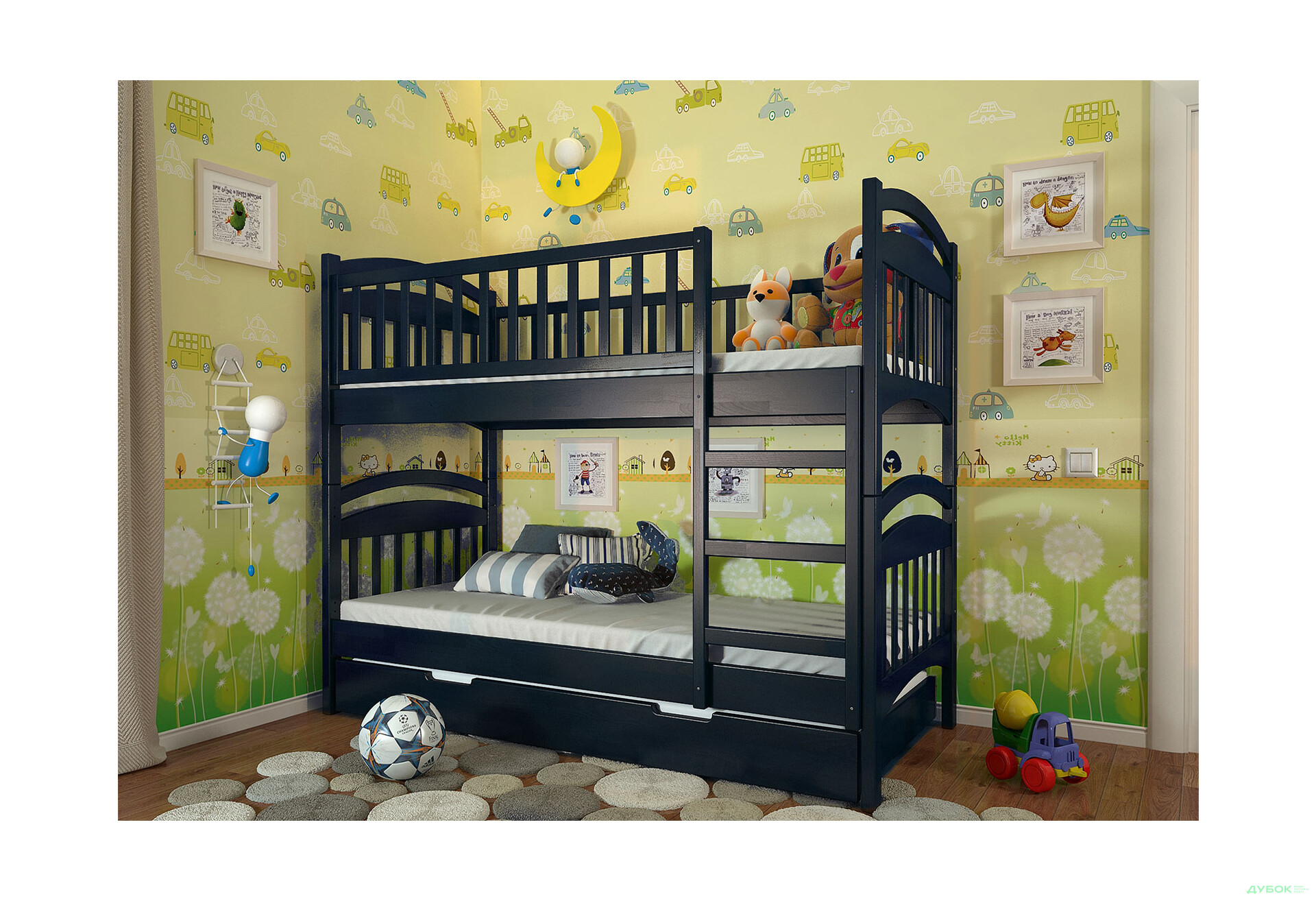 Зображення 2 - Ліжко двоярусне Arbor Drev Смайл сосна 90х200, венге магія