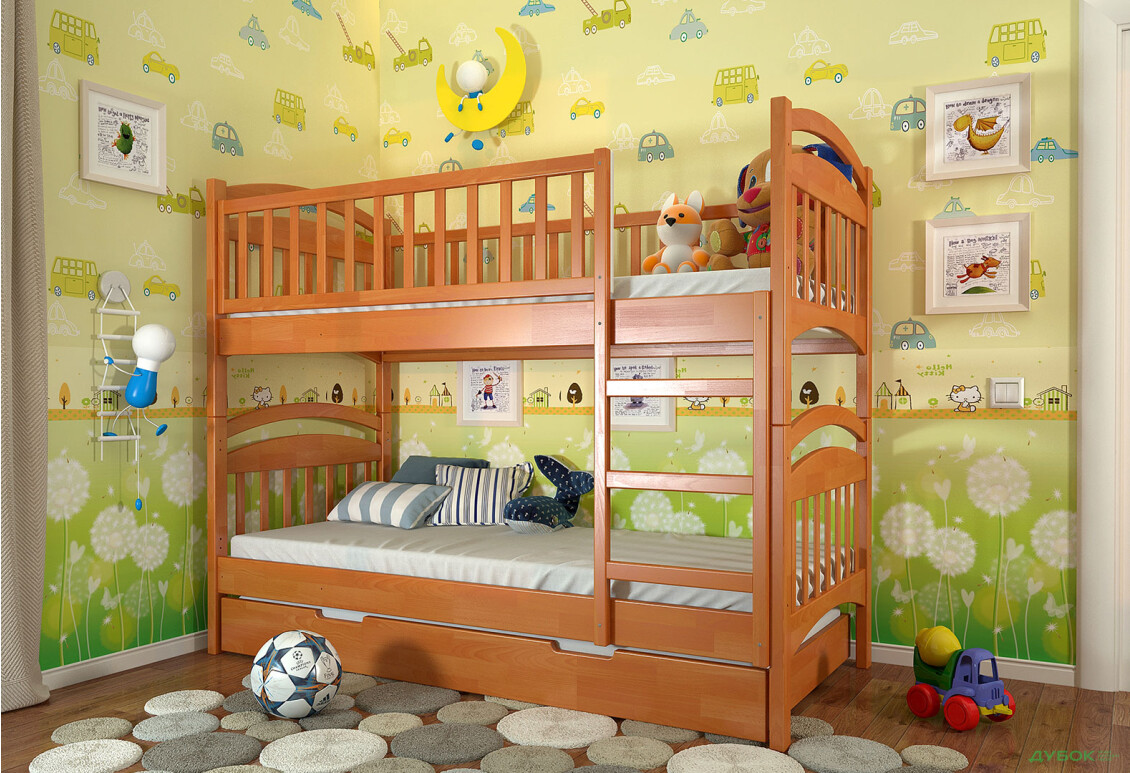 Зображення 2 - Ліжко двоярусне Arbor Drev Смайл сосна 90х200, вільха