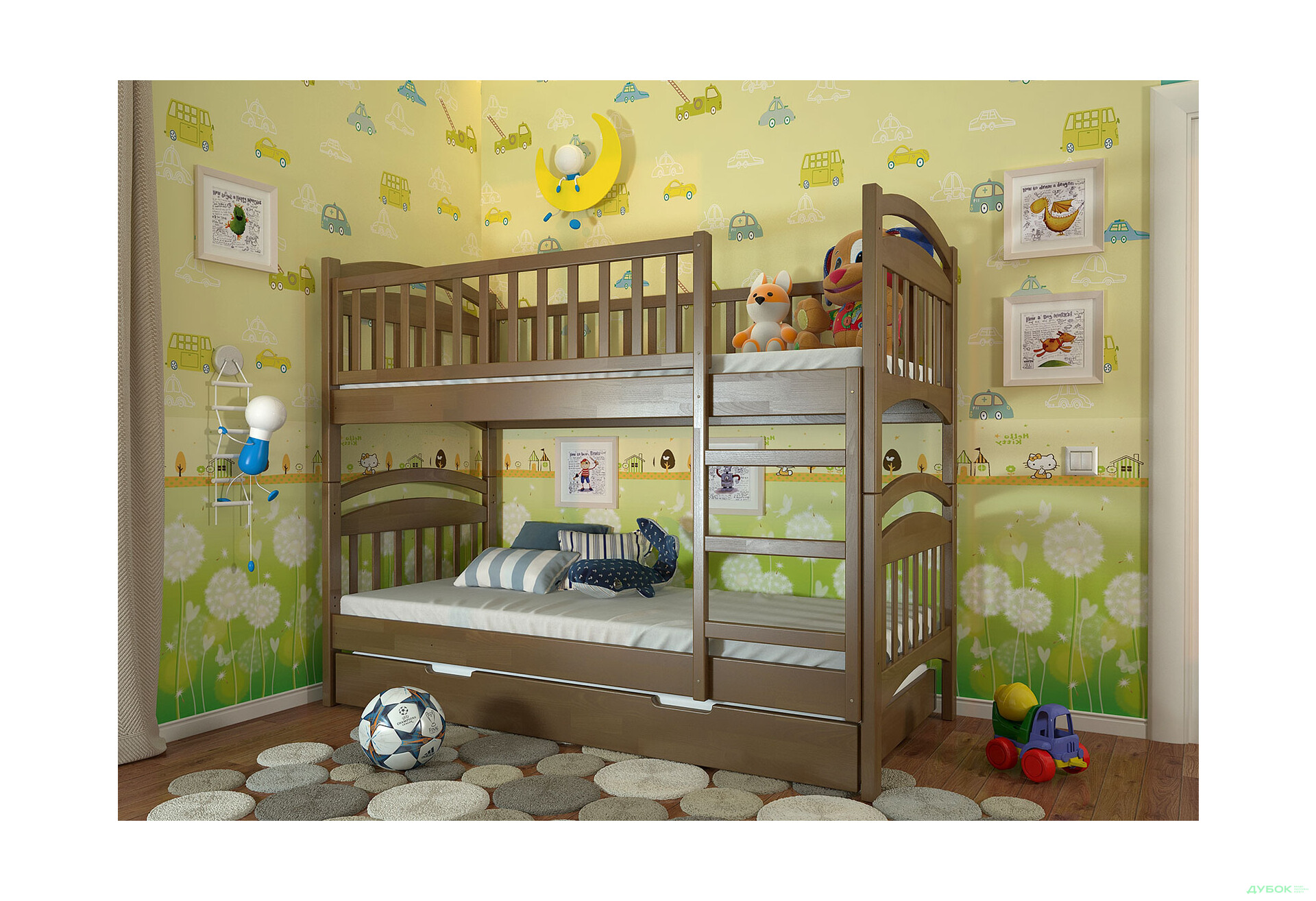 Зображення 2 - Ліжко двоярусне Arbor Drev Смайл сосна 90х200, горіх
