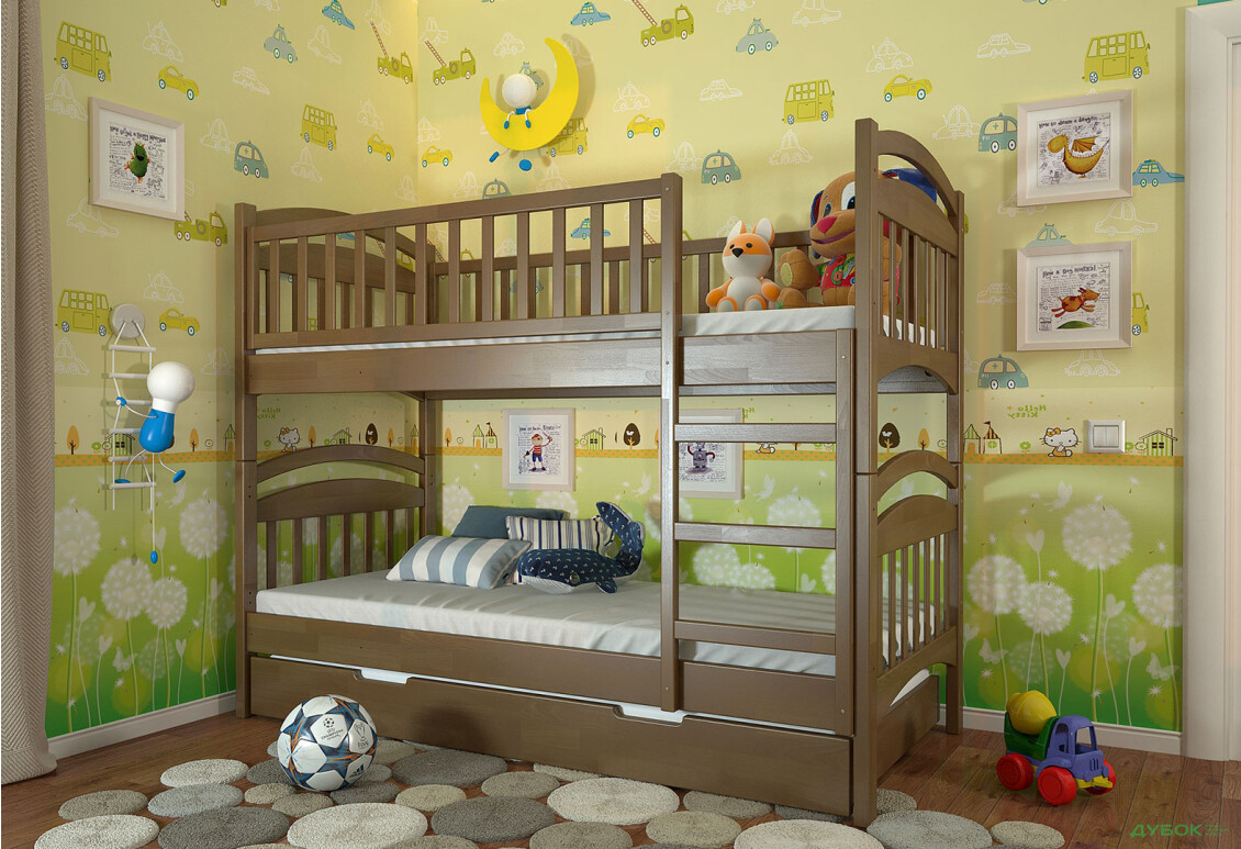 Зображення 2 - Ліжко двоярусне Arbor Drev Смайл сосна 90х200, горіх