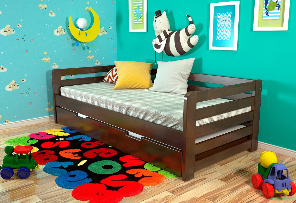 Кровать Arbor Drev Немо 90х200 (без ящиков), сосна, темный орех - Изображение 2 Изображение 2 - Кровать Arbor Drev Немо 90х200 (без ящиков), сосна, темный орех