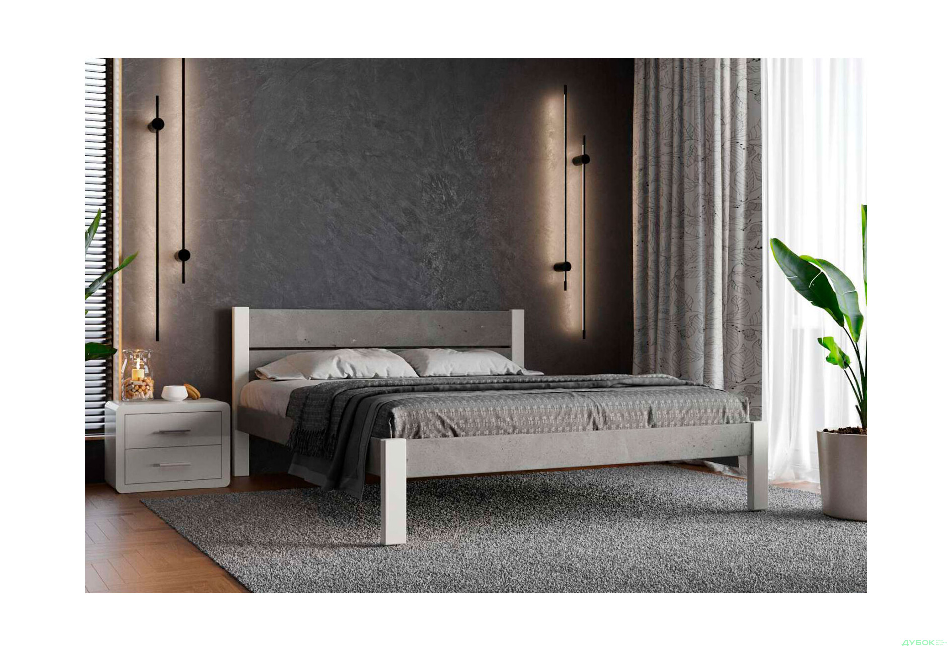 Ліжко Arbor Drev Лофт 2 (ДСП бетон) 160х190, бук, білий - Зображення 3 Зображення 3 - Ліжко Arbor Drev Лофт 2 (ДСП бетон) 160х190, бук, білий