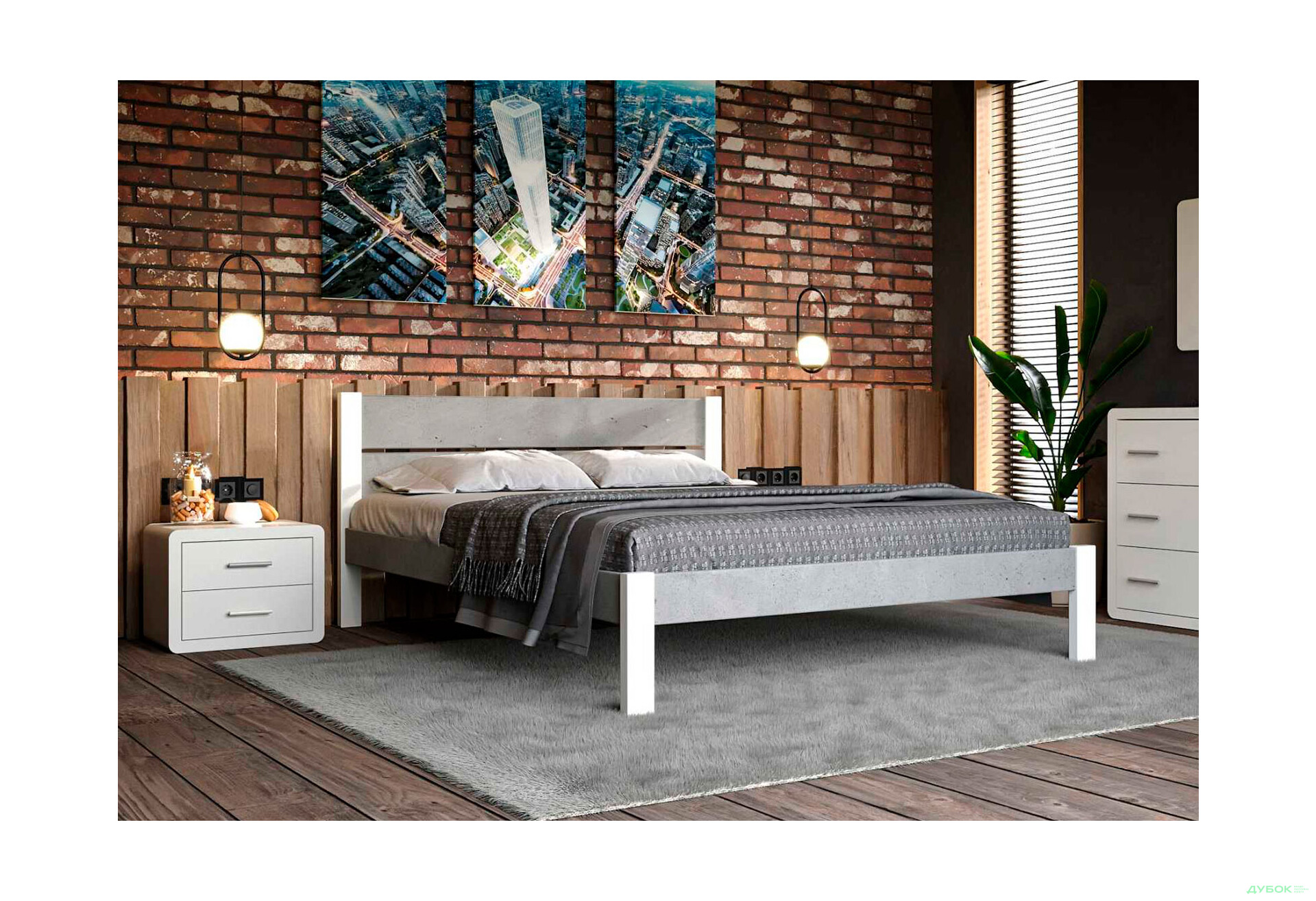 Ліжко Arbor Drev Лофт 2 (ДСП бетон) 160х190, бук, білий - Зображення 4 Зображення 4 - Ліжко Arbor Drev Лофт 2 (ДСП бетон) 160х190, бук, білий