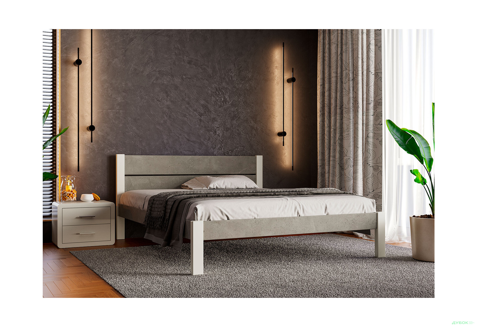 Ліжко Arbor Drev Лофт 2 (ДСП бетон) 160х190, бук, білий - Зображення 5 Зображення 5 - Ліжко Arbor Drev Лофт 2 (ДСП бетон) 160х190, бук, білий