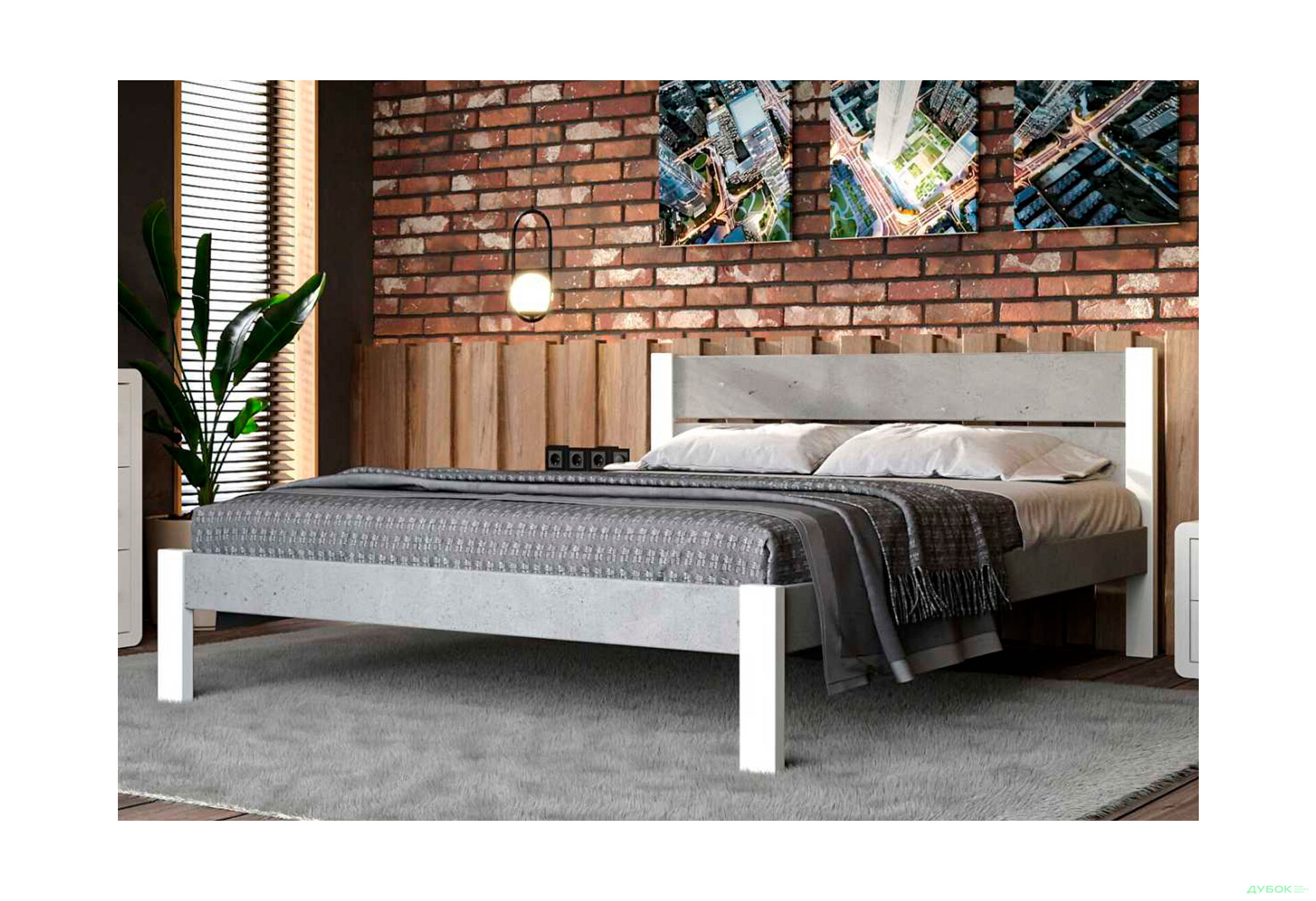 Ліжко Arbor Drev Лофт 2 (ДСП бетон) 160х190, бук, білий - Зображення 2 Зображення 2 - Ліжко Arbor Drev Лофт 2 (ДСП бетон) 160х190, бук, білий