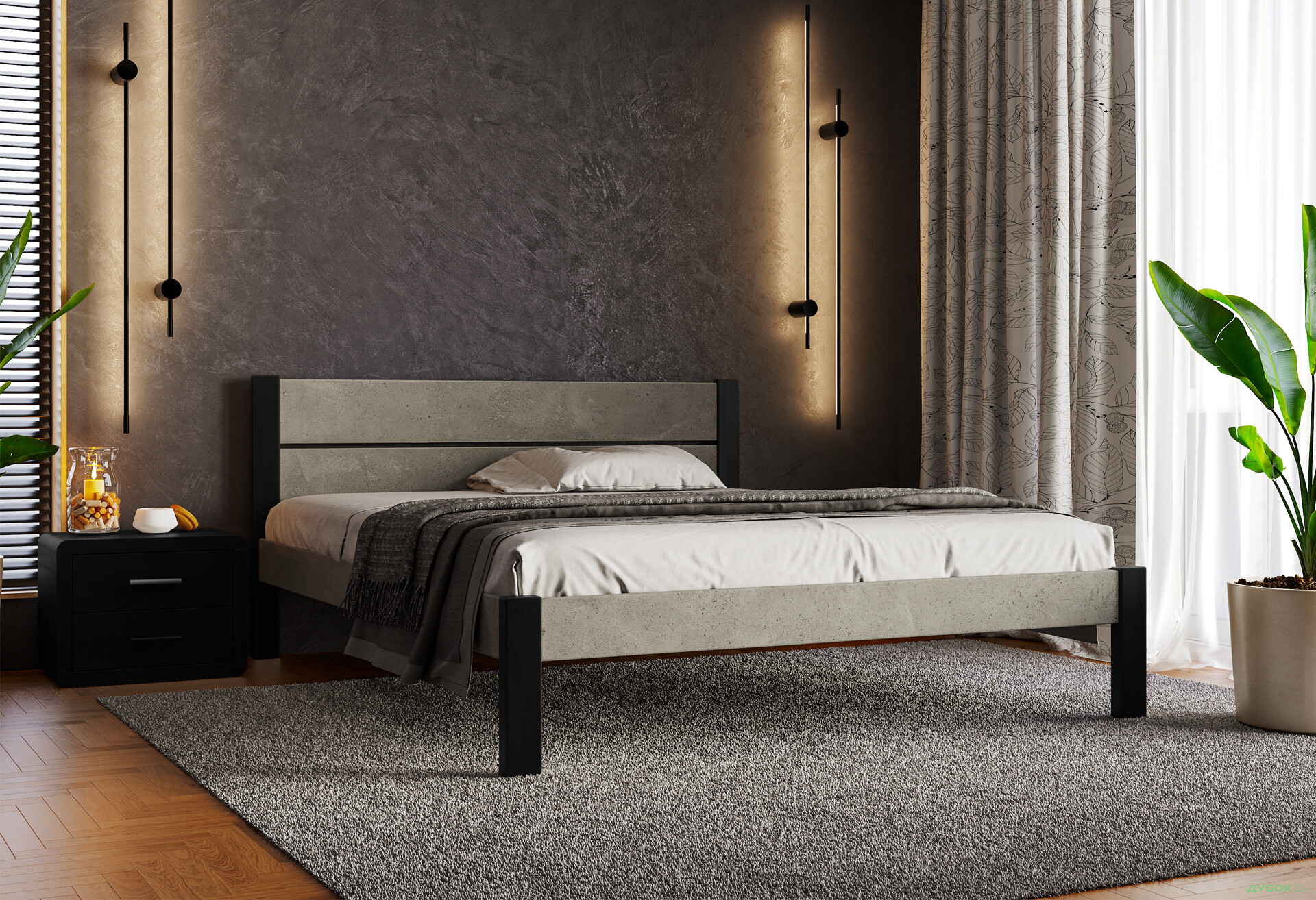 Ліжко Arbor Drev Лофт 2 (ДСП бетон) 180х200, сосна, венге магія - Зображення 1 Зображення 1 - Ліжко Arbor Drev Лофт 2 (ДСП бетон) 180х200, сосна, венге магія