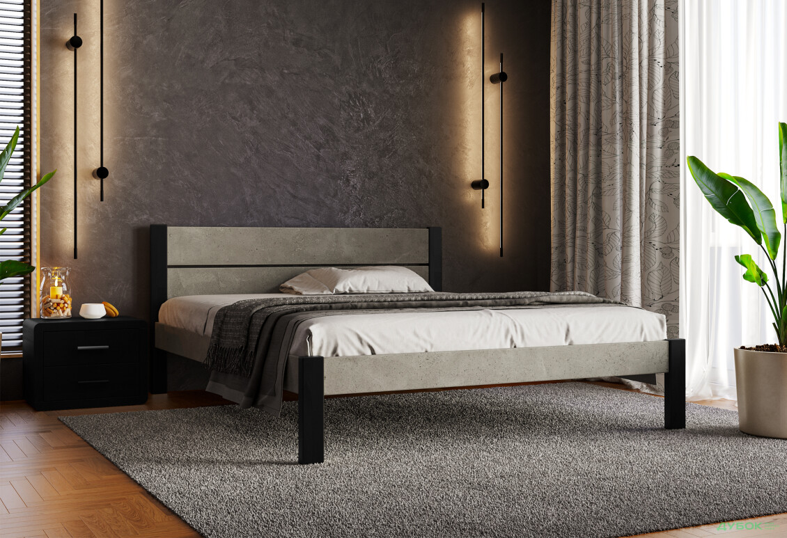 Ліжко Arbor Drev Лофт 2 (ДСП бетон) 180х200, сосна, венге магія - Зображення 1 Зображення 1 - Ліжко Arbor Drev Лофт 2 (ДСП бетон) 180х200, сосна, венге магія