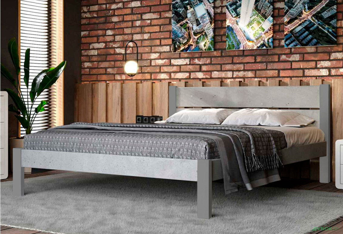 Ліжко Arbor Drev Лофт 2 (ДСП бетон) 180х200, сосна, сірий - Зображення 2 Зображення 2 - Ліжко Arbor Drev Лофт 2 (ДСП бетон) 180х200, сосна, сірий