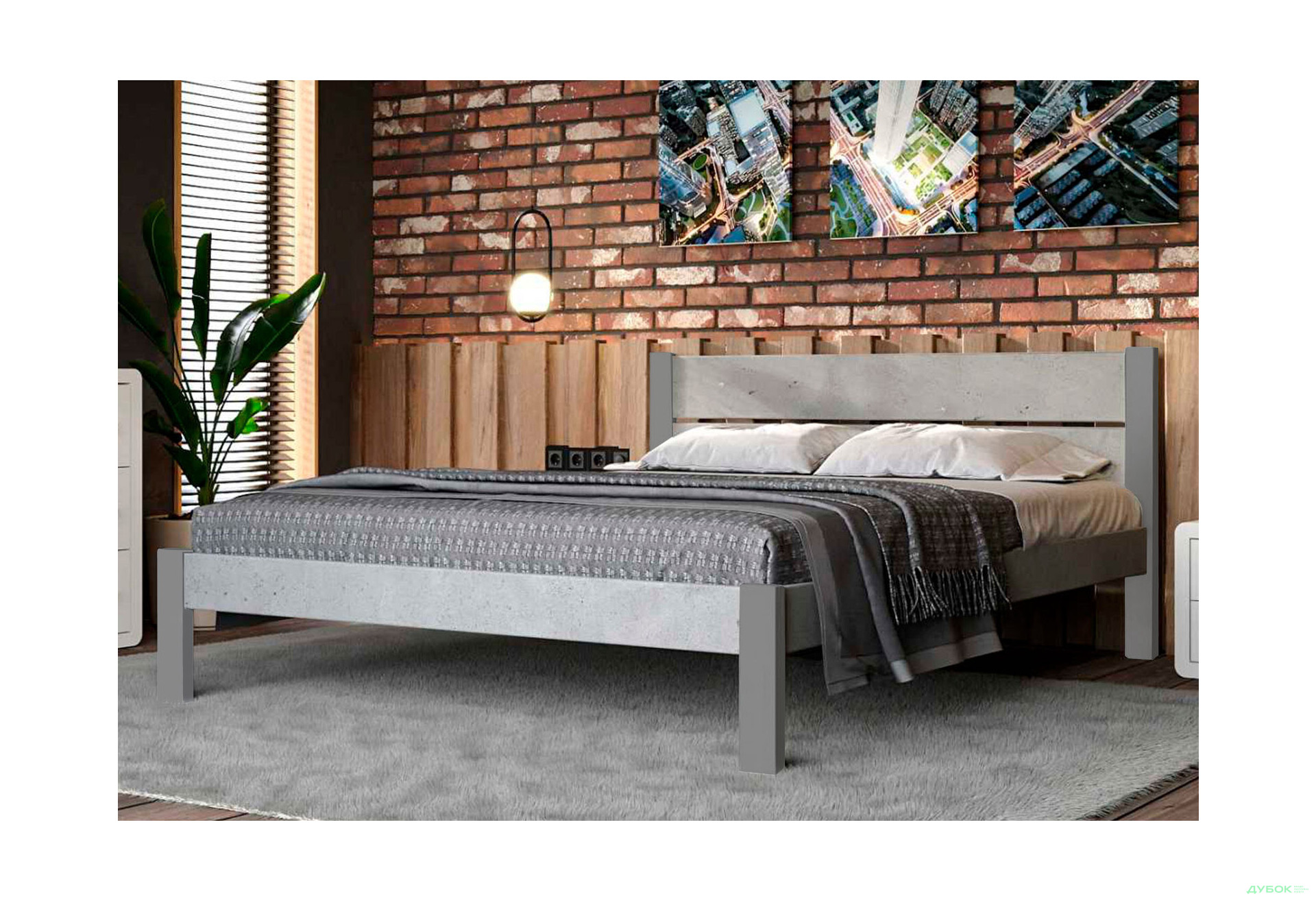 Ліжко Arbor Drev Лофт 2 (ДСП бетон) 180х190, сосна, сірий - Зображення 2 Зображення 2 - Ліжко Arbor Drev Лофт 2 (ДСП бетон) 180х190, сосна, сірий