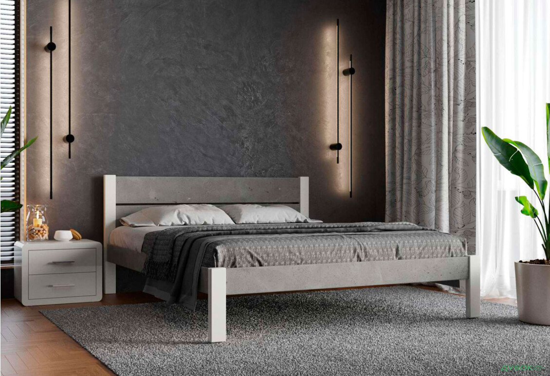 Ліжко Arbor Drev Лофт 2 (ДСП бетон) 180х200, бук, білий - Зображення 2 Зображення 2 - Ліжко Arbor Drev Лофт 2 (ДСП бетон) 180х200, бук, білий