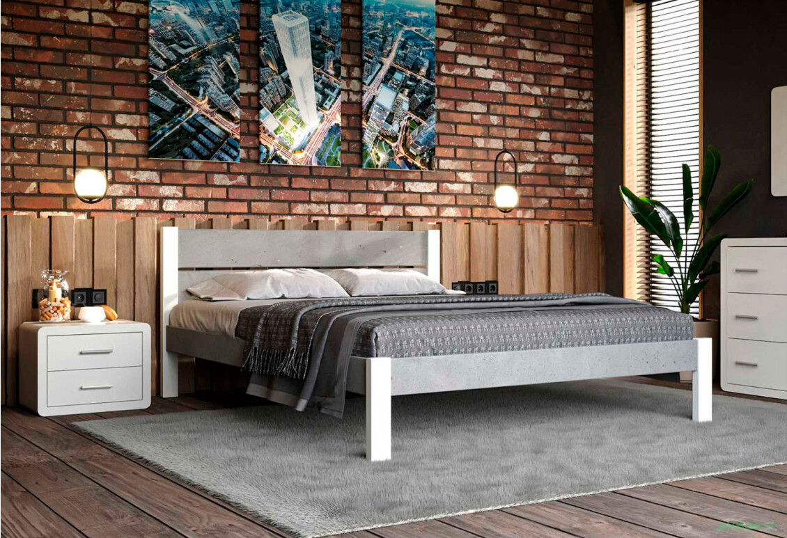 Ліжко Arbor Drev Лофт 2 (ДСП бетон) 180х200, бук, білий - Зображення 3 Зображення 3 - Ліжко Arbor Drev Лофт 2 (ДСП бетон) 180х200, бук, білий