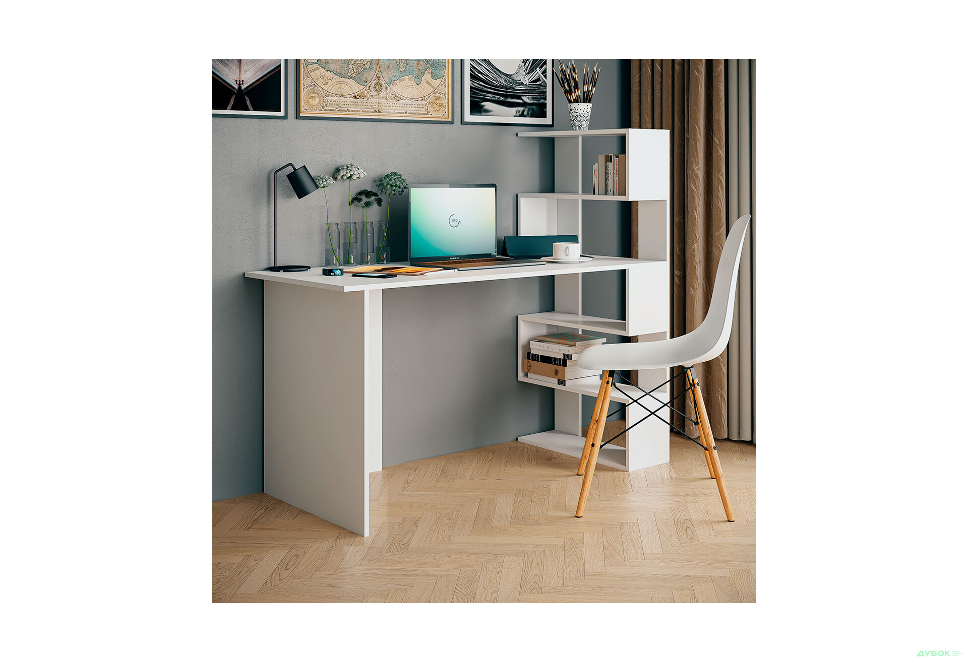 Стол письменный Moreli Холд (ST0015) 142x60 см с боковыми полками справа белый - Изображение 3 Изображение 3 - Стол письменный Moreli Холд (ST0015) 142x60 см с боковыми полками справа белый