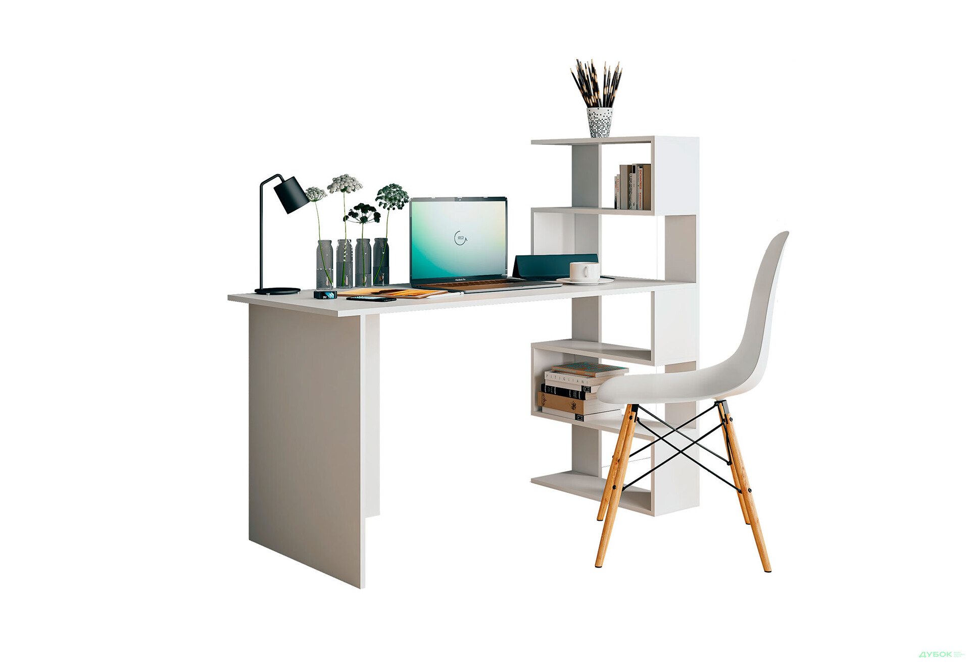 Стол письменный Moreli Холд (ST0015) 142x60 см с боковыми полками справа белый - Изображение 2 Изображение 2 - Стол письменный Moreli Холд (ST0015) 142x60 см с боковыми полками справа белый