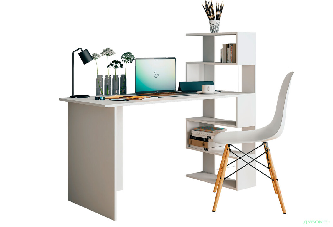 Стол письменный Moreli Холд (ST0015) 142x60 см с боковыми полками справа белый - Изображение 2 Изображение 2 - Стол письменный Moreli Холд (ST0015) 142x60 см с боковыми полками справа белый