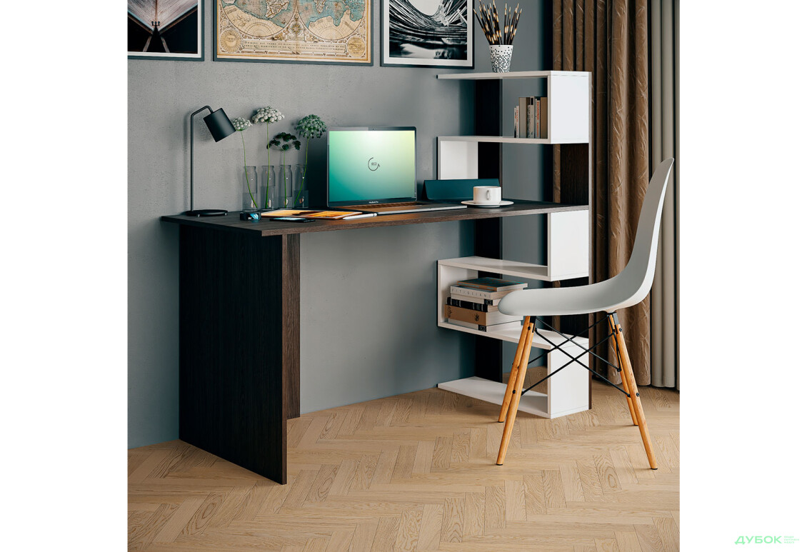 Стіл письмовий Moreli Холд (ST0015) 142x60 см з боковими полицями справа венге магія / білий - Зображення 2 Зображення 2 - Стіл письмовий Moreli Холд (ST0015) 142x60 см з боковими полицями справа венге магія / білий