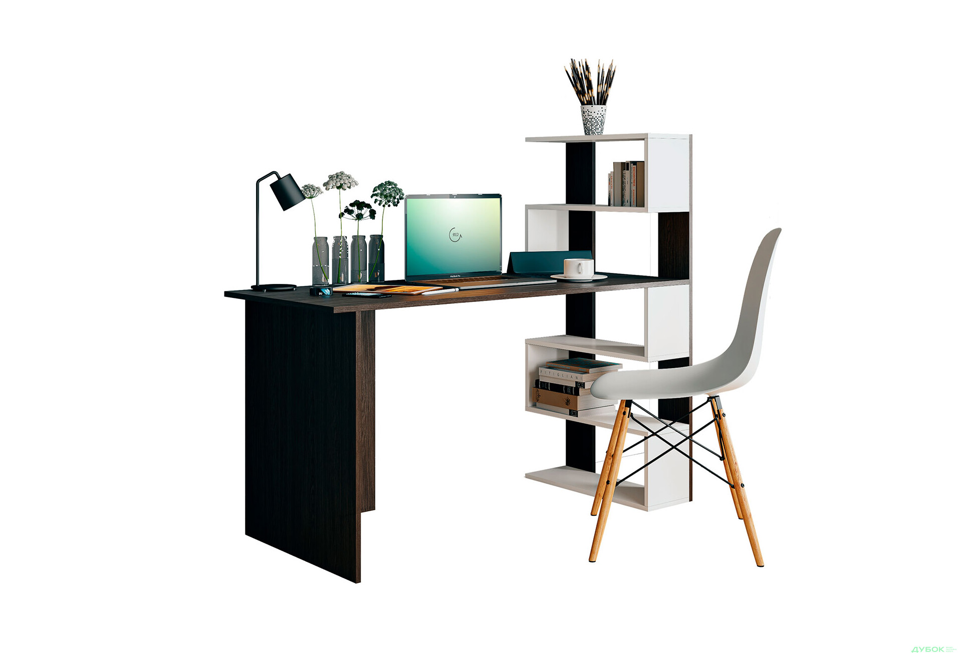 Стіл письмовий Moreli Холд (ST0015) 142x60 см з боковими полицями справа венге магія / білий - Зображення 1 Зображення 1 - Стіл письмовий Moreli Холд (ST0015) 142x60 см з боковими полицями справа венге магія / білий