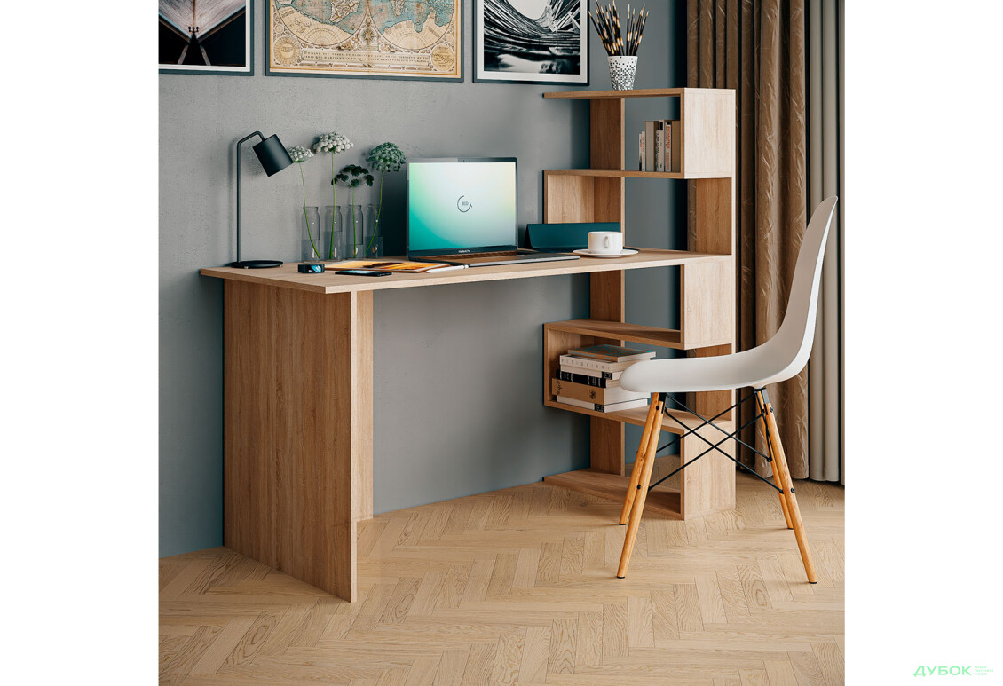 Изображение 2 - Стол письменный Moreli Холд (ST0015) 142x60 см с боковыми полками справа дуб сонома