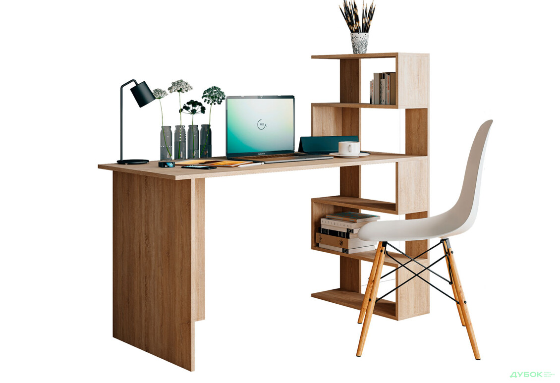 Стол письменный Moreli Холд (ST0015) 142x60 см с боковыми полками справа дуб сонома