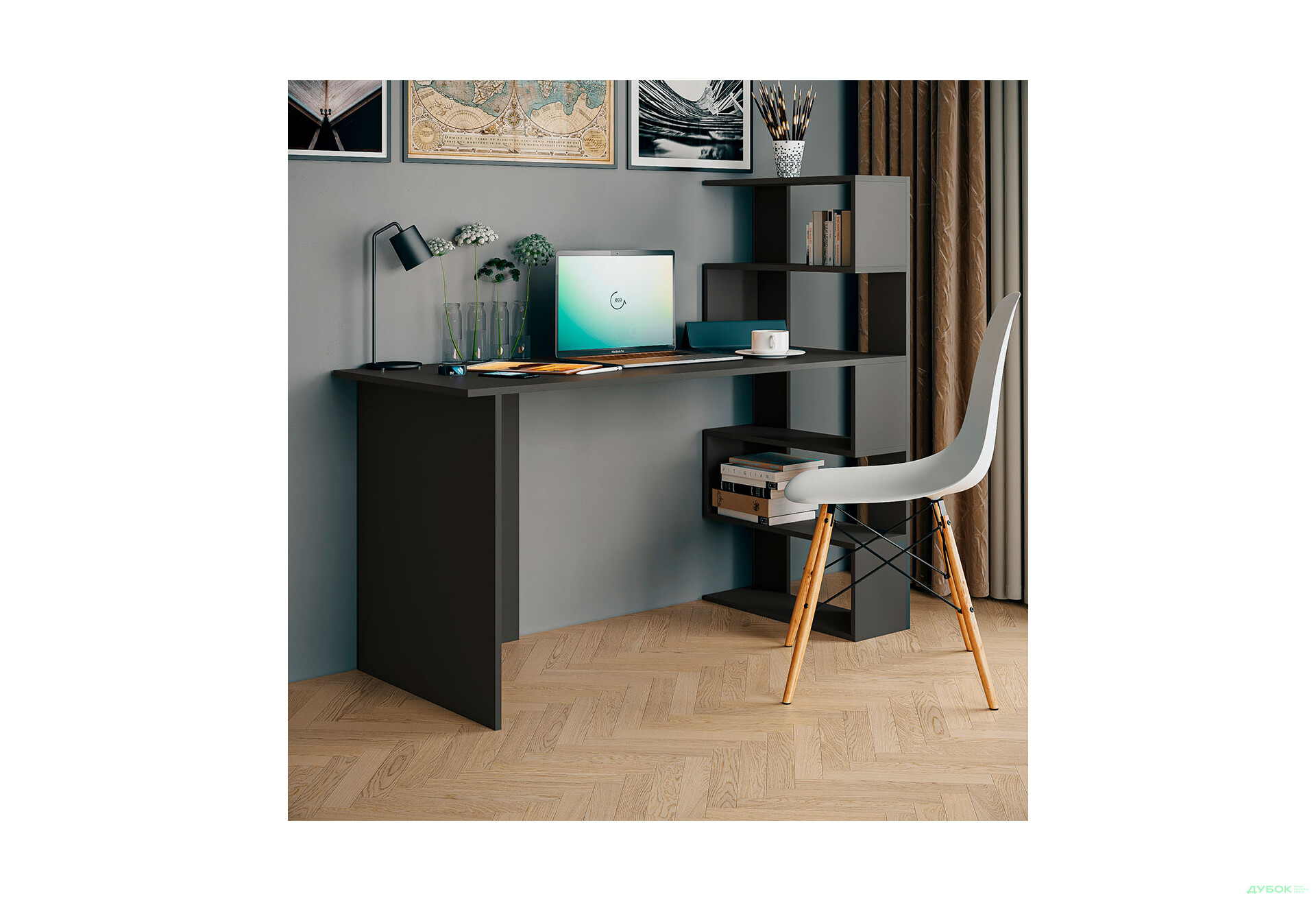 Стол письменный Moreli Холд (ST0015) 142x60 см с боковыми полками справа антрацит - Изображение 2 Изображение 2 - Стол письменный Moreli Холд (ST0015) 142x60 см с боковыми полками справа антрацит