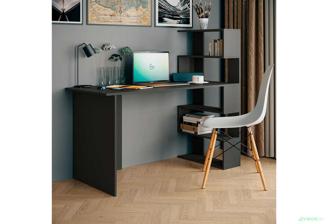 Стол письменный Moreli Холд (ST0015) 142x60 см с боковыми полками справа антрацит - Изображение 2 Изображение 2 - Стол письменный Moreli Холд (ST0015) 142x60 см с боковыми полками справа антрацит