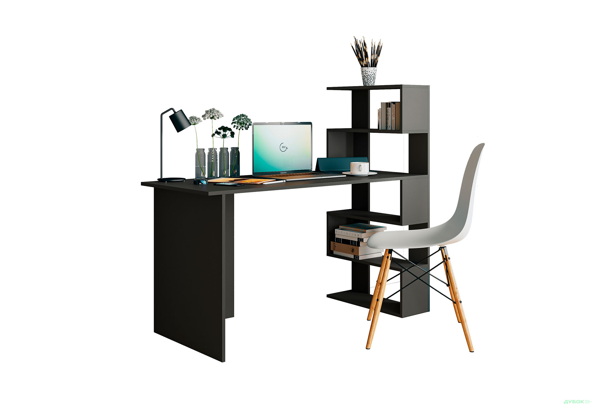 Стол письменный Moreli Холд (ST0015) 142x60 см с боковыми полками справа антрацит - Изображение 1 Изображение 1 - Стол письменный Moreli Холд (ST0015) 142x60 см с боковыми полками справа антрацит