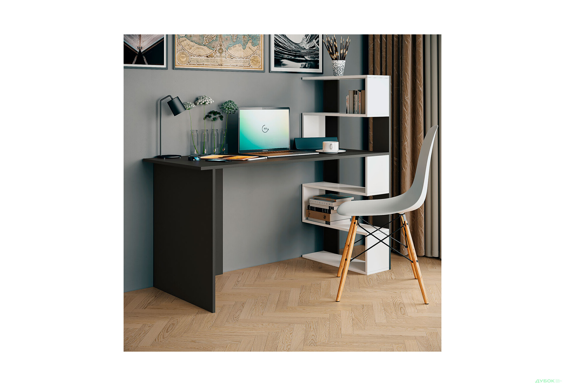 Изображение 2 - Стол письменный Moreli Холд (ST0015) 142x60 см с боковыми полками справа антрацит / белый