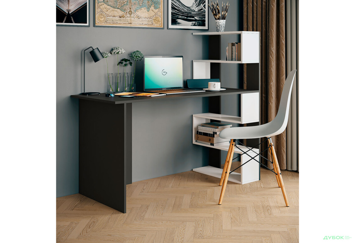 Изображение 2 - Стол письменный Moreli Холд (ST0015) 142x60 см с боковыми полками справа антрацит / белый