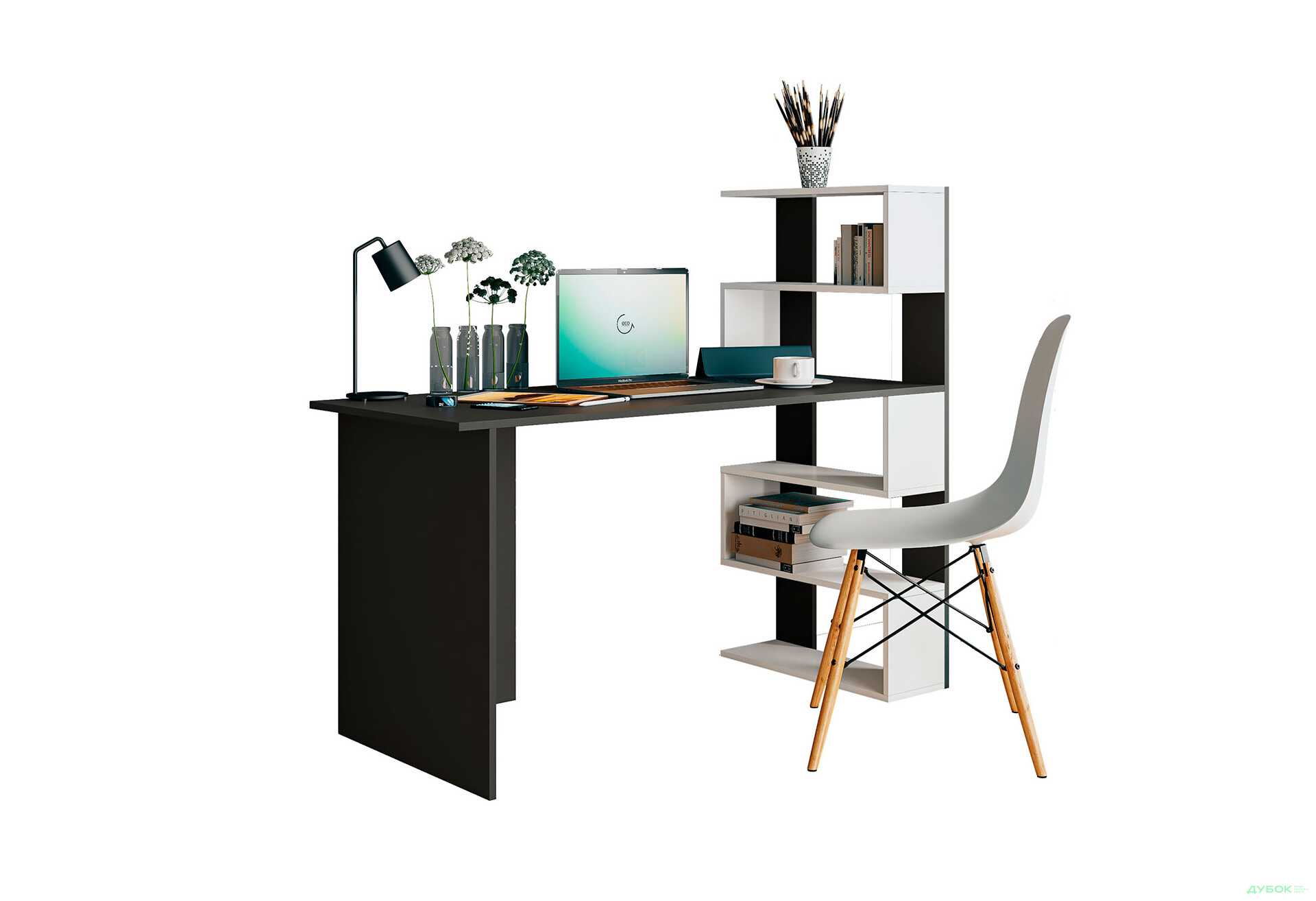 Изображение 1 - Стол письменный Moreli Холд (ST0015) 142x60 см с боковыми полками справа антрацит / белый