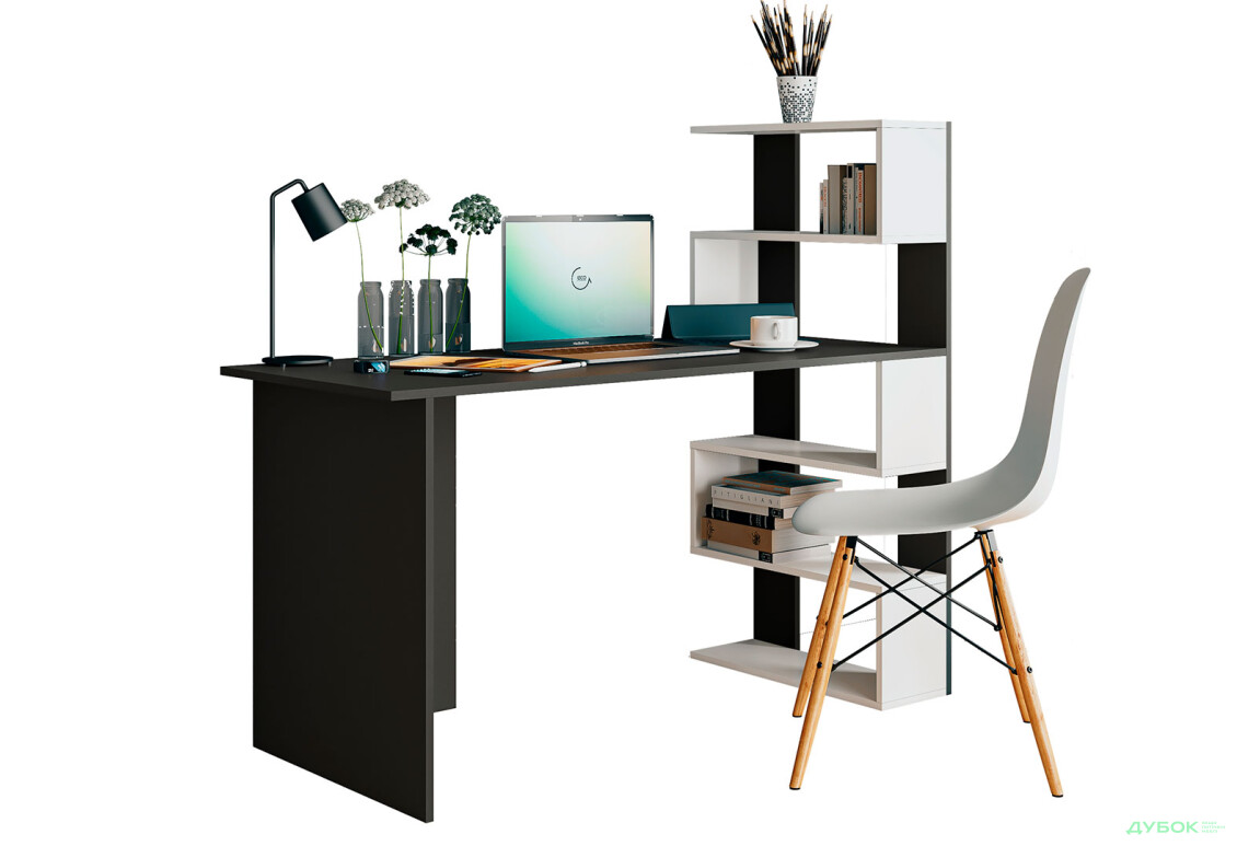 Стол письменный Moreli Холд (ST0015) 142x60 см с боковыми полками справа антрацит / белый