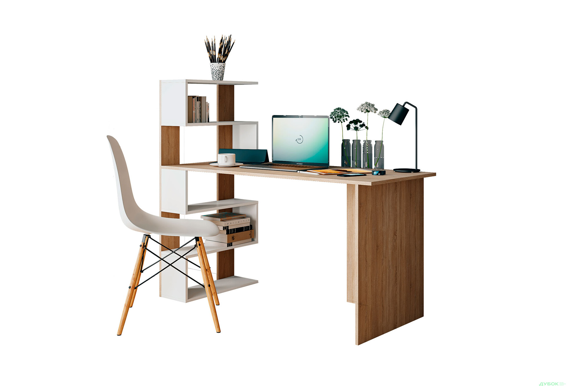 Стіл письмовий Moreli ST0024 142x60 см з боковими полицями зліва дуб сонома / білий - Зображення 1 Зображення 1 - Стіл письмовий Moreli ST0024 142x60 см з боковими полицями зліва дуб сонома / білий