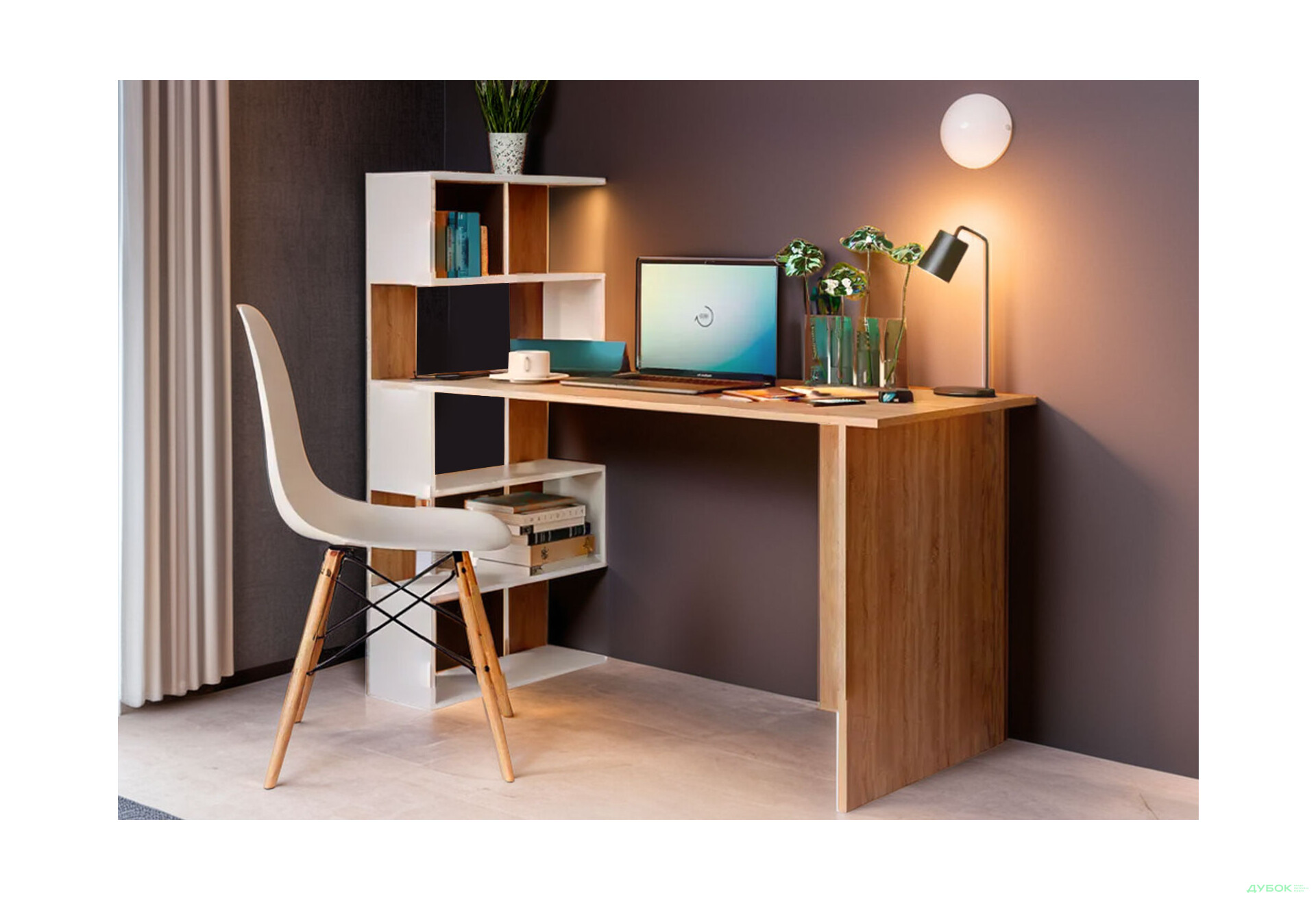 Стіл письмовий Moreli ST0024 142x60 см з боковими полицями зліва дуб сонома / білий - Зображення 2 Зображення 2 - Стіл письмовий Moreli ST0024 142x60 см з боковими полицями зліва дуб сонома / білий