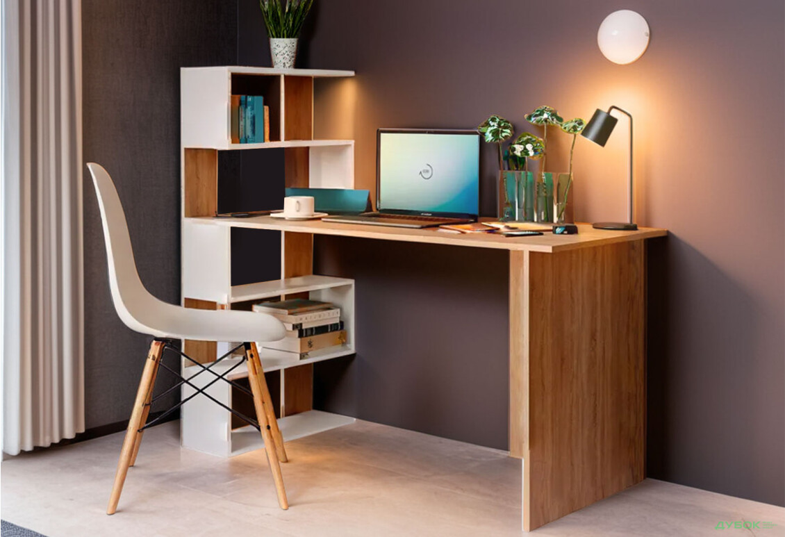 Стіл письмовий Moreli ST0024 142x60 см з боковими полицями зліва дуб сонома / білий - Зображення 2 Зображення 2 - Стіл письмовий Moreli ST0024 142x60 см з боковими полицями зліва дуб сонома / білий