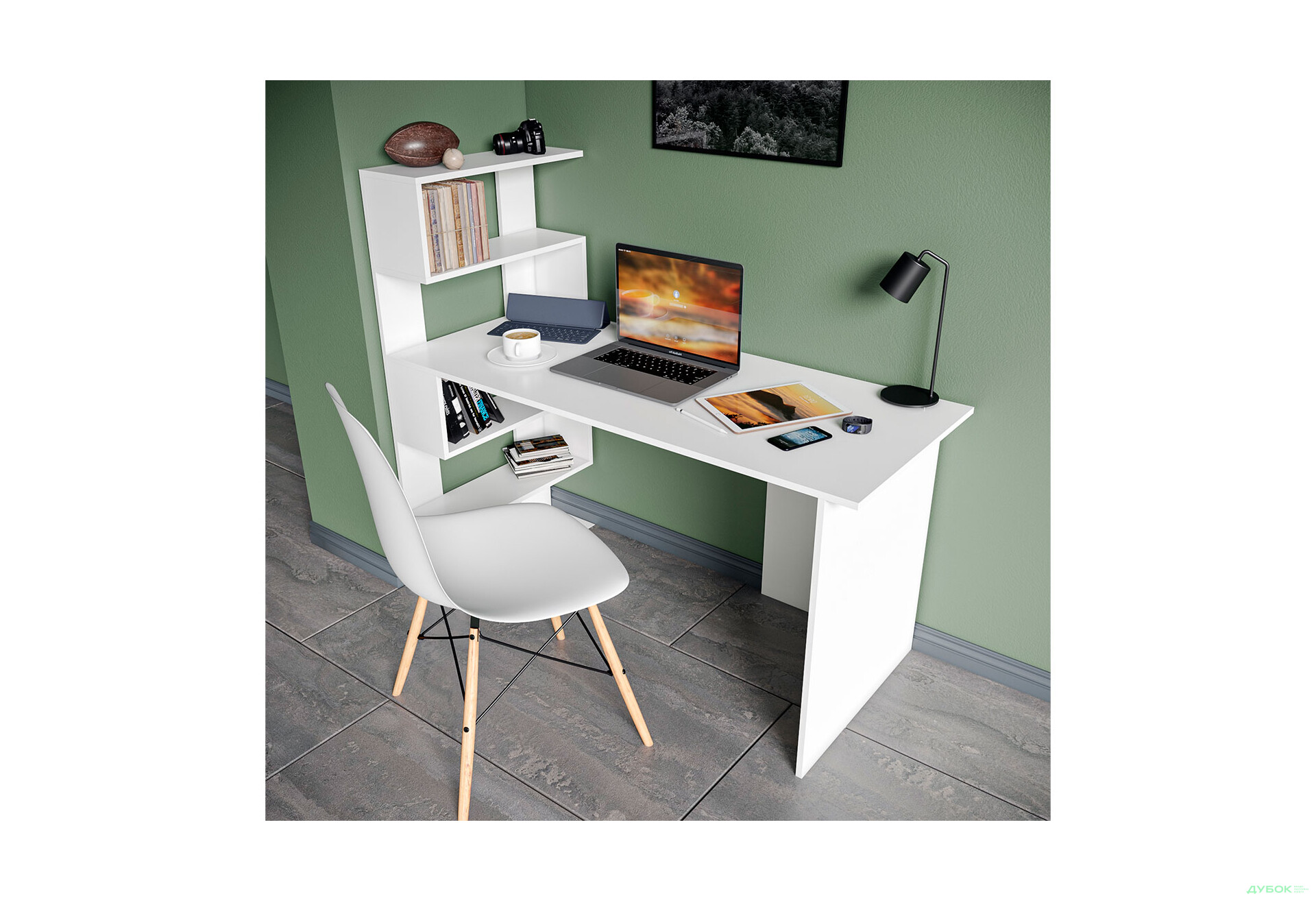 Изображение 2 - Стол письменный Moreli ST0024 142x60 см с боковыми полками слева белый