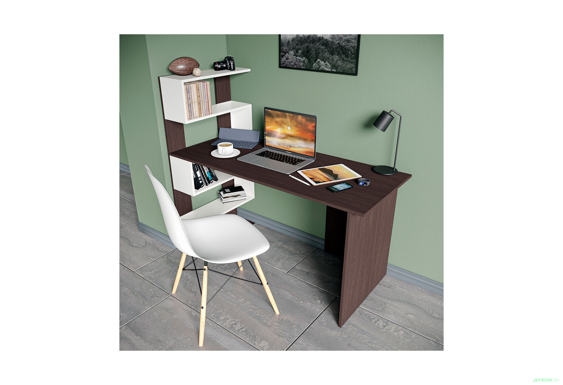 Стіл письмовий Moreli ST0024 142x60 см з боковими полицями зліва венге магія / білий - Зображення 2 Зображення 2 - Стіл письмовий Moreli ST0024 142x60 см з боковими полицями зліва венге магія / білий