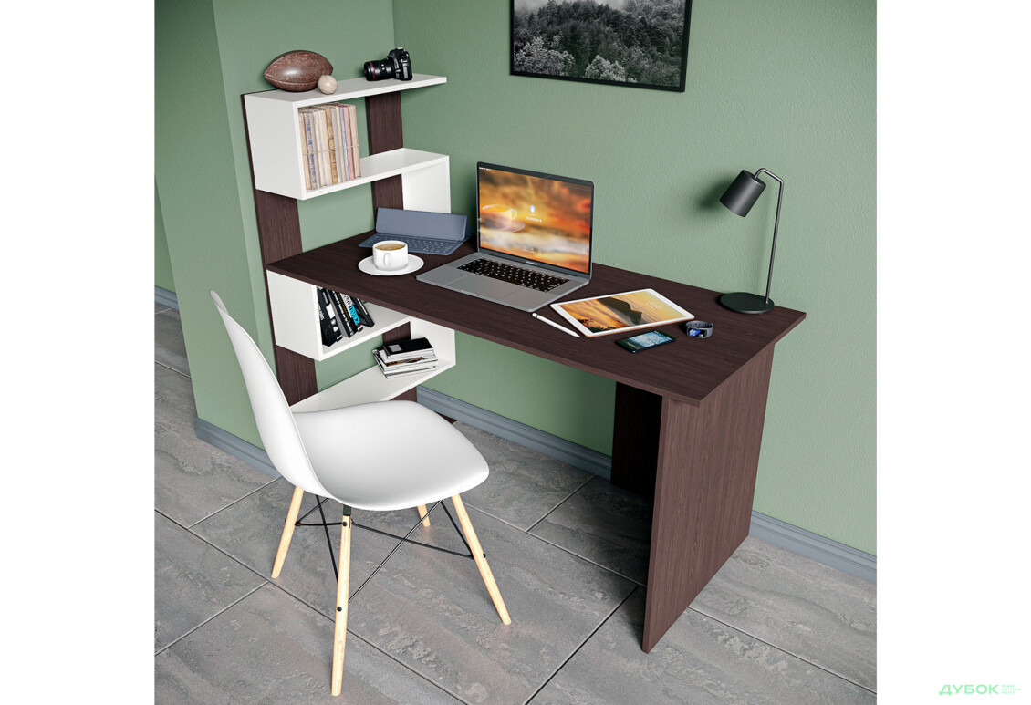 Стіл письмовий Moreli ST0024 142x60 см з боковими полицями зліва венге магія / білий - Зображення 2 Зображення 2 - Стіл письмовий Moreli ST0024 142x60 см з боковими полицями зліва венге магія / білий