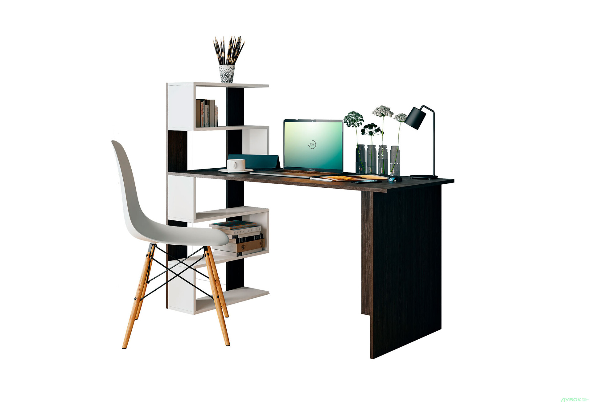 Стіл письмовий Moreli ST0024 142x60 см з боковими полицями зліва венге магія / білий - Зображення 1 Зображення 1 - Стіл письмовий Moreli ST0024 142x60 см з боковими полицями зліва венге магія / білий