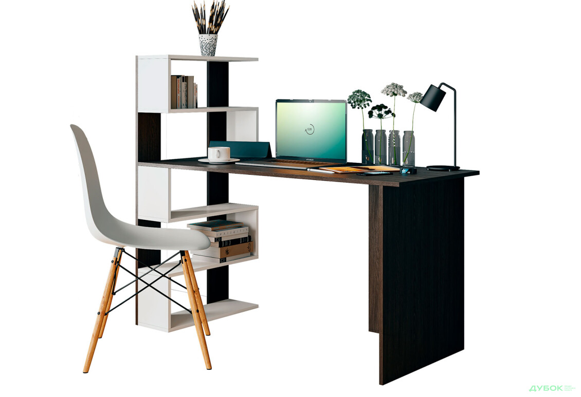 Стіл письмовий Moreli ST0024 142x60 см з боковими полицями зліва венге магія / білий - Зображення 1 Зображення 1 - Стіл письмовий Moreli ST0024 142x60 см з боковими полицями зліва венге магія / білий