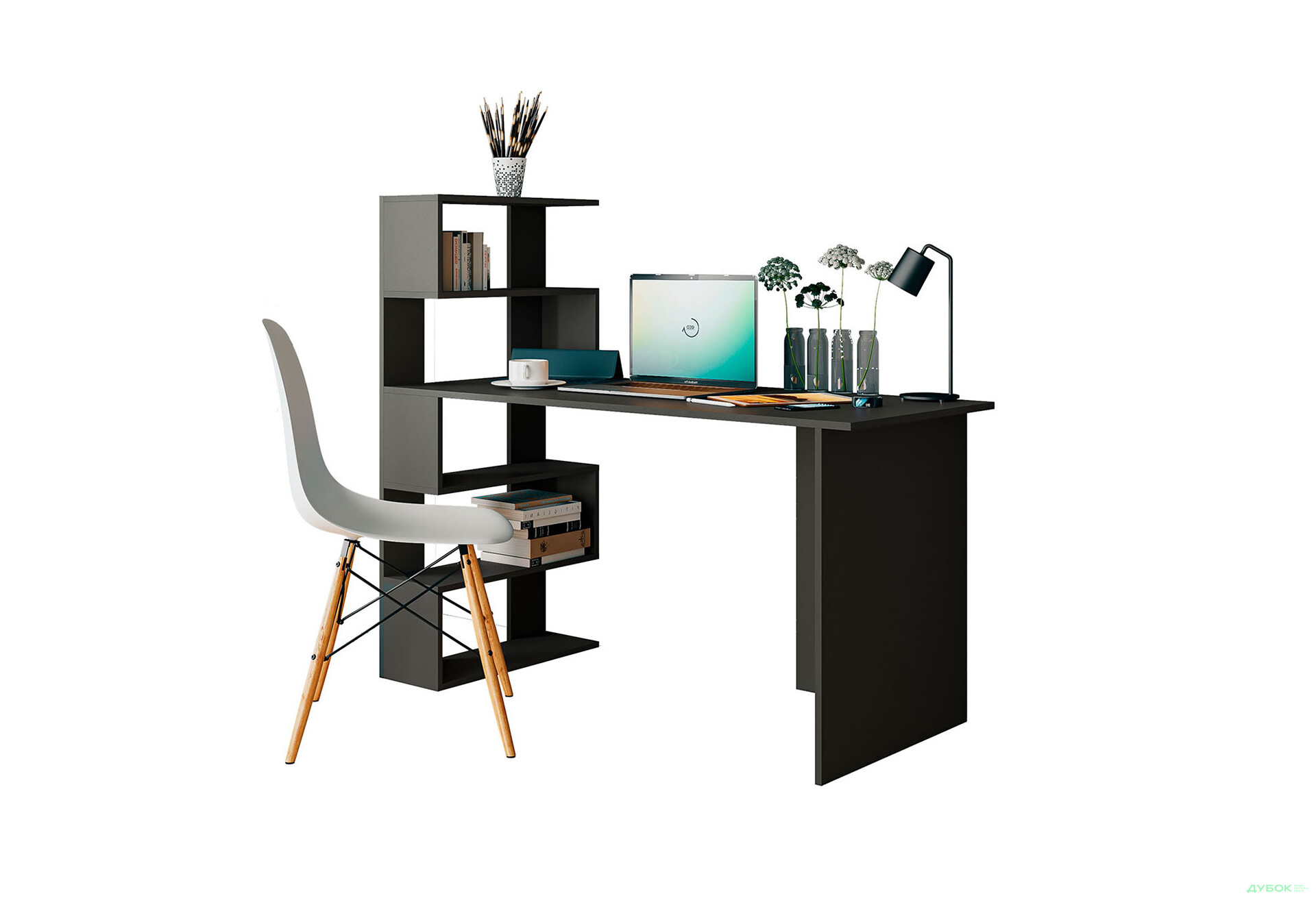 Стіл письмовий Moreli ST0024 142x60 см з боковими полицями зліва антрацит - Зображення 3 Зображення 3 - Стіл письмовий Moreli ST0024 142x60 см з боковими полицями зліва антрацит