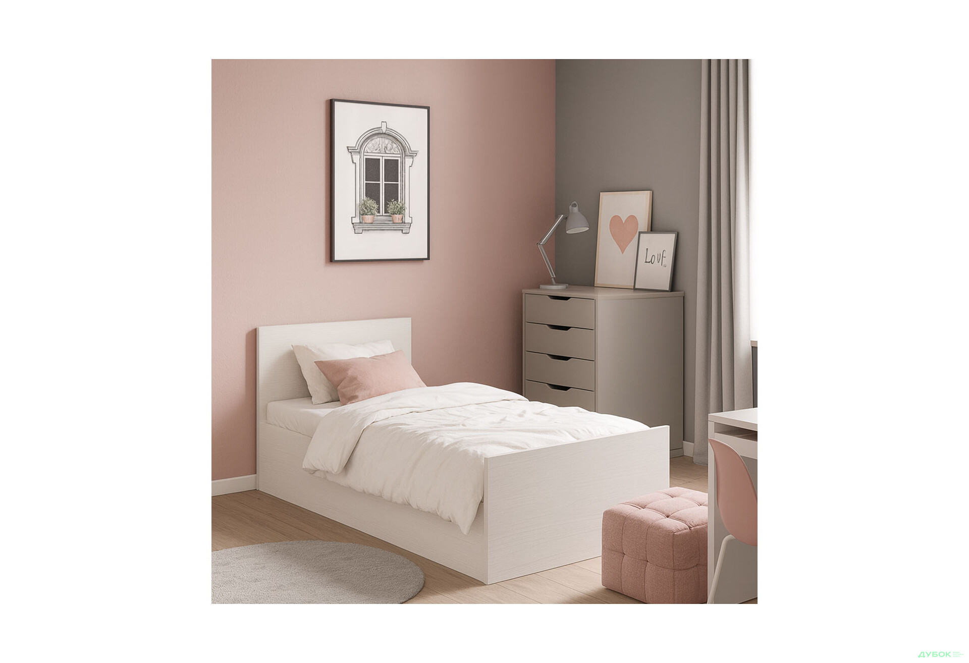 Ліжко-подіум Київський стандарт Е 0.9 80х200 см білий структурний new - Зображення 2 Зображення 2 - Ліжко-подіум Київський стандарт Е 0.9 80х200 см білий структурний new