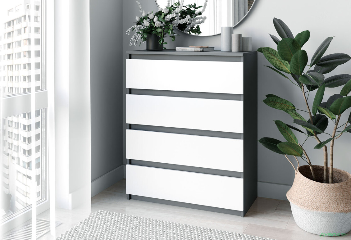 Комод Moreli Мінімал (Т215) з шухлядами 80 см антрацит / білий - Зображення 2 Зображення 2 - Комод Moreli Мінімал (Т215) з шухлядами 80 см антрацит / білий