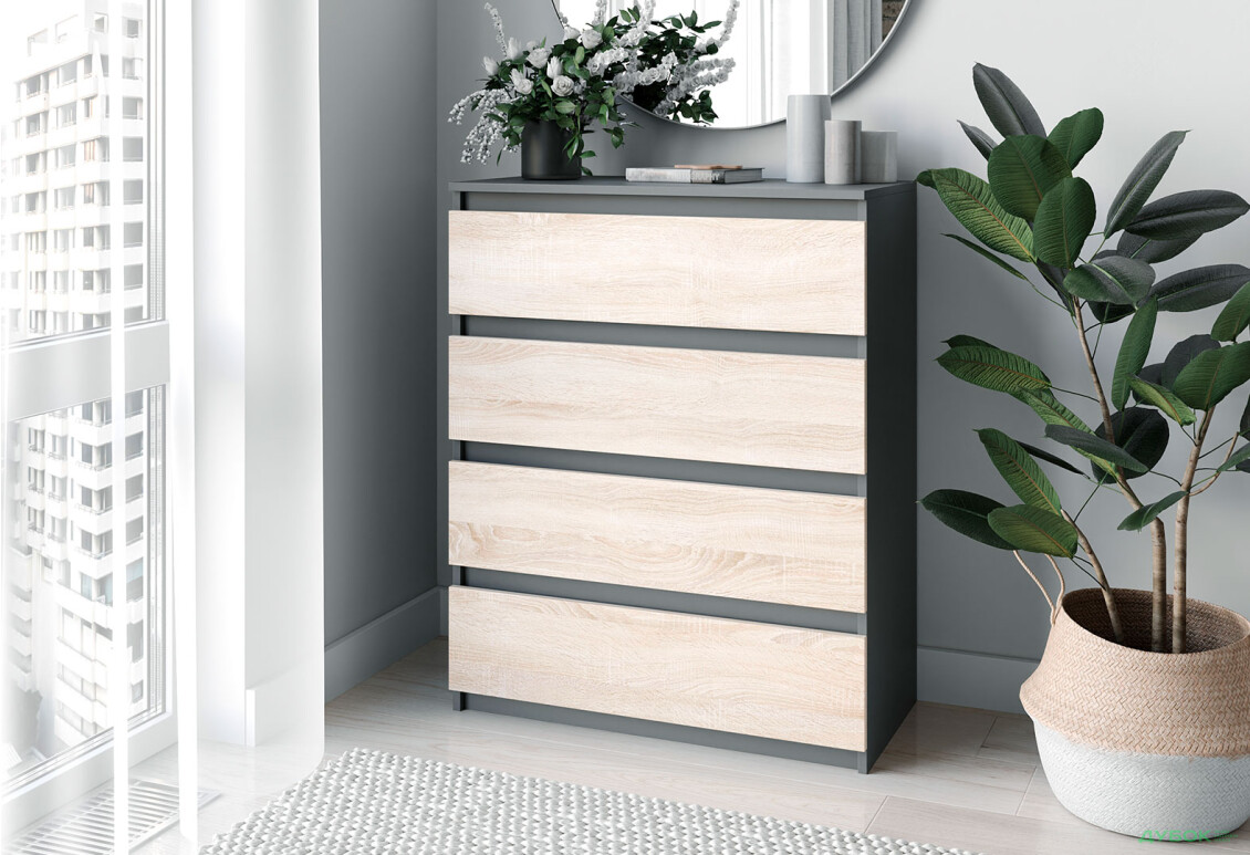Комод Moreli Мінімал (Т215) з шухлядами 80 см антрацит / дуб сонома - Зображення 2 Зображення 2 - Комод Moreli Мінімал (Т215) з шухлядами 80 см антрацит / дуб сонома