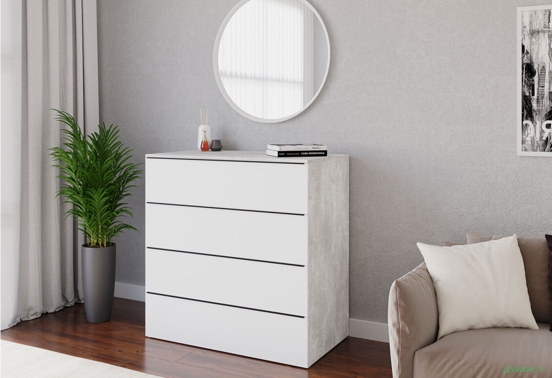 Комод Moreli Грант (ТХ04) з шухлядами 100 см бетон / білий - Зображення 2 Зображення 2 - Комод Moreli Грант (ТХ04) з шухлядами 100 см бетон / білий