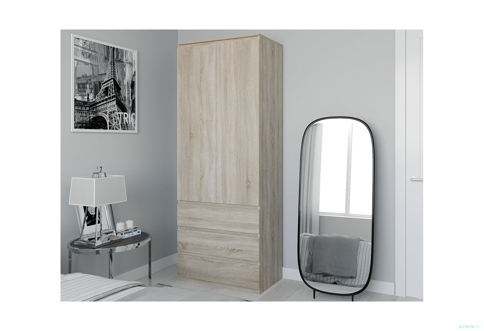 Шафа Moreli Т211 зі штангою та шухлядами 2-дверна 80 см дуб сонома - Зображення 2 Зображення 2 - Шафа Moreli Т211 зі штангою та шухлядами 2-дверна 80 см дуб сонома