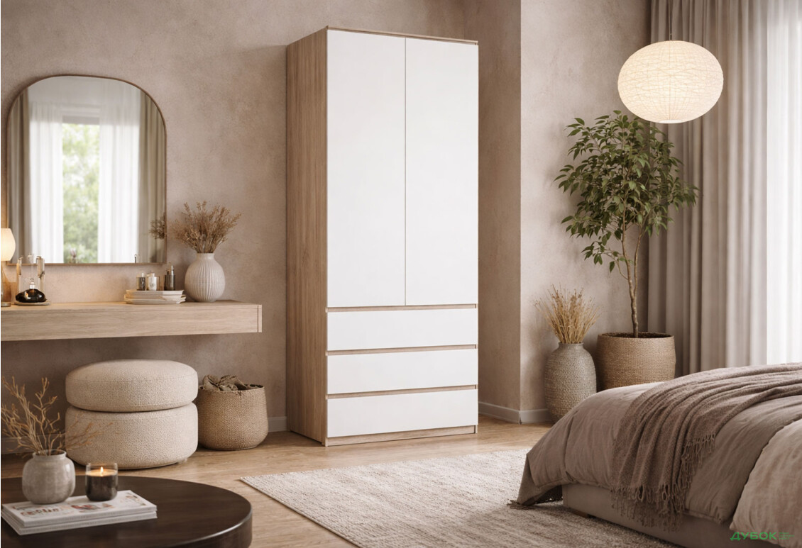 Зображення 2 - Шафа Moreli Т211 зі штангою та шухлядами 2-дверна 80 см дуб сонома / білий