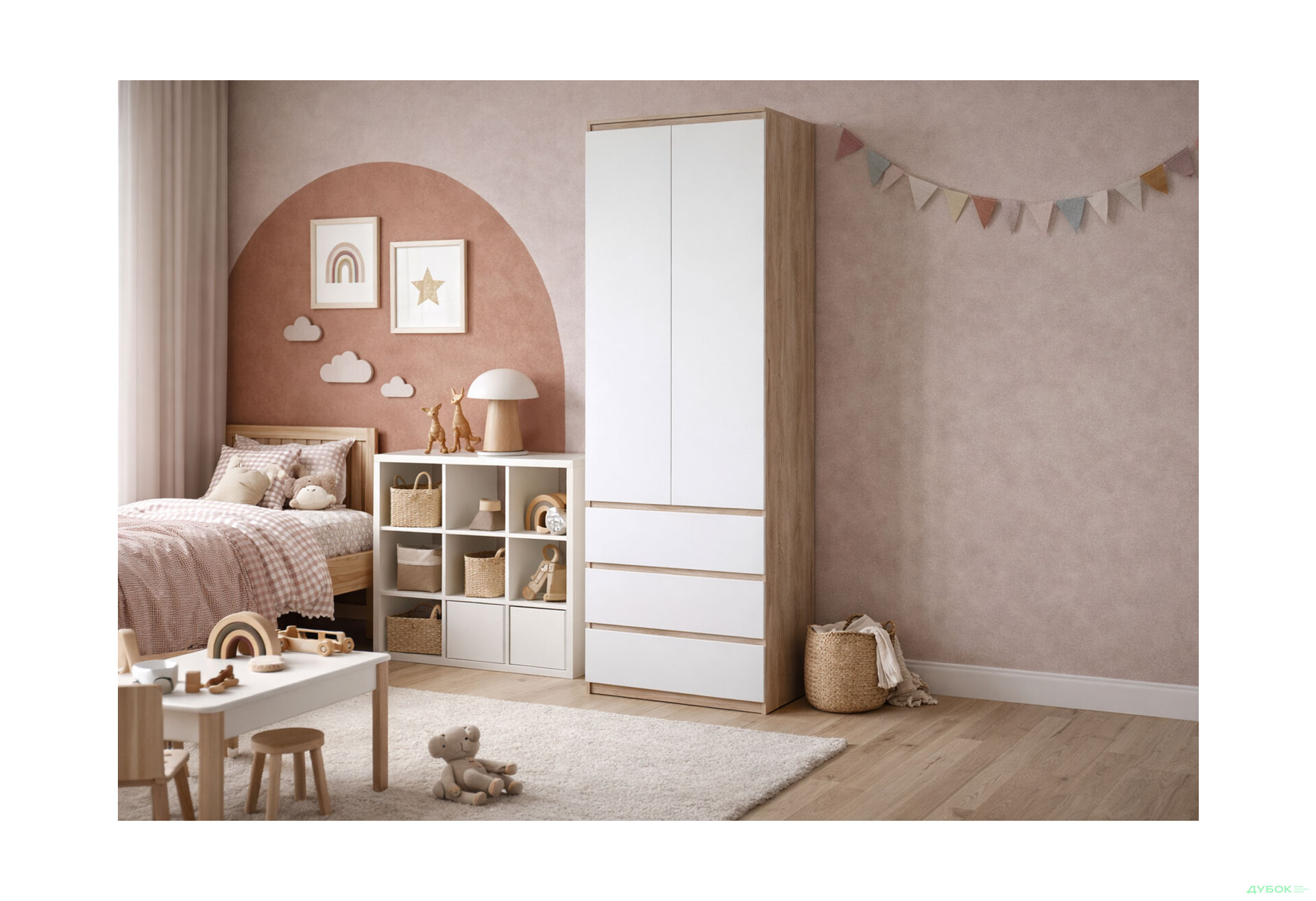 Зображення 3 - Шафа Moreli Т211 зі штангою та шухлядами 2-дверна 80 см дуб сонома / білий