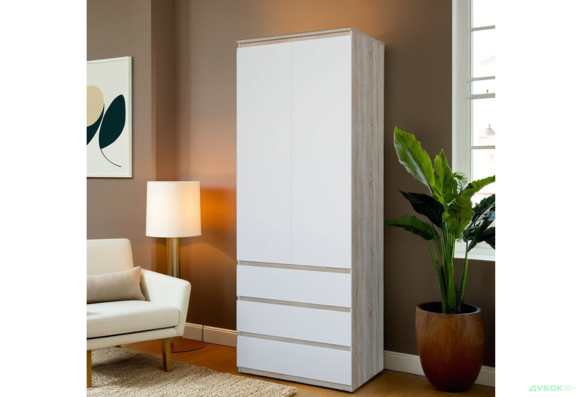 Шафа Moreli Т211 зі штангою та шухлядами 2-дверна 80 см дуб сонома / білий - Зображення 2 Зображення 2 - Шафа Moreli Т211 зі штангою та шухлядами 2-дверна 80 см дуб сонома / білий