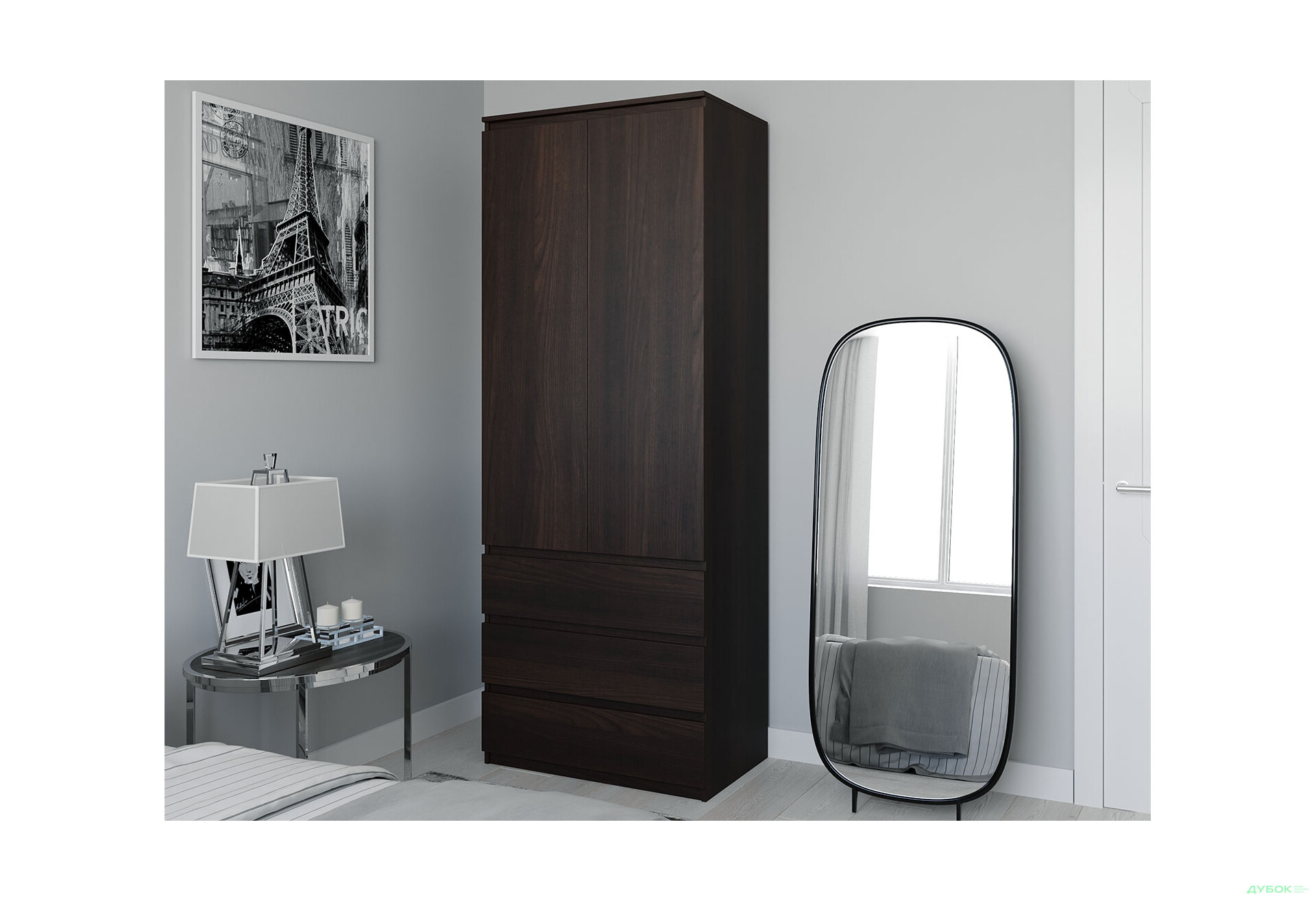 Шафа Moreli Т211 зі штангою та шухлядами 2-дверна 80 см венге магія - Зображення 2 Зображення 2 - Шафа Moreli Т211 зі штангою та шухлядами 2-дверна 80 см венге магія