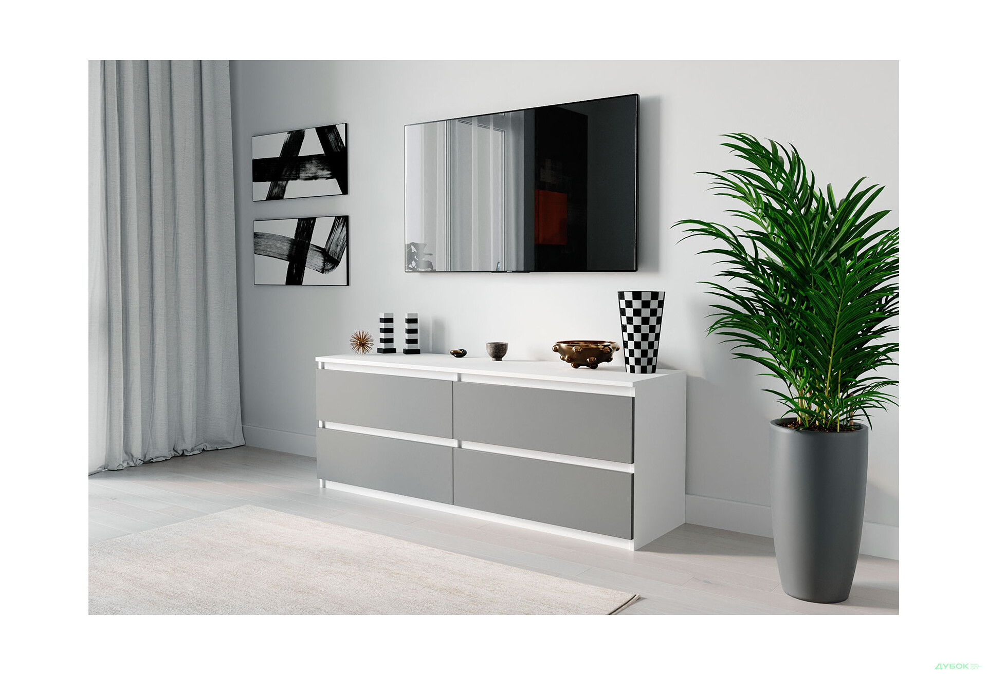 Тумба під ТВ Moreli Локі (Т223) з шухлядами 140 см білий / антрацит - Зображення 2 Зображення 2 - Тумба під ТВ Moreli Локі (Т223) з шухлядами 140 см білий / антрацит