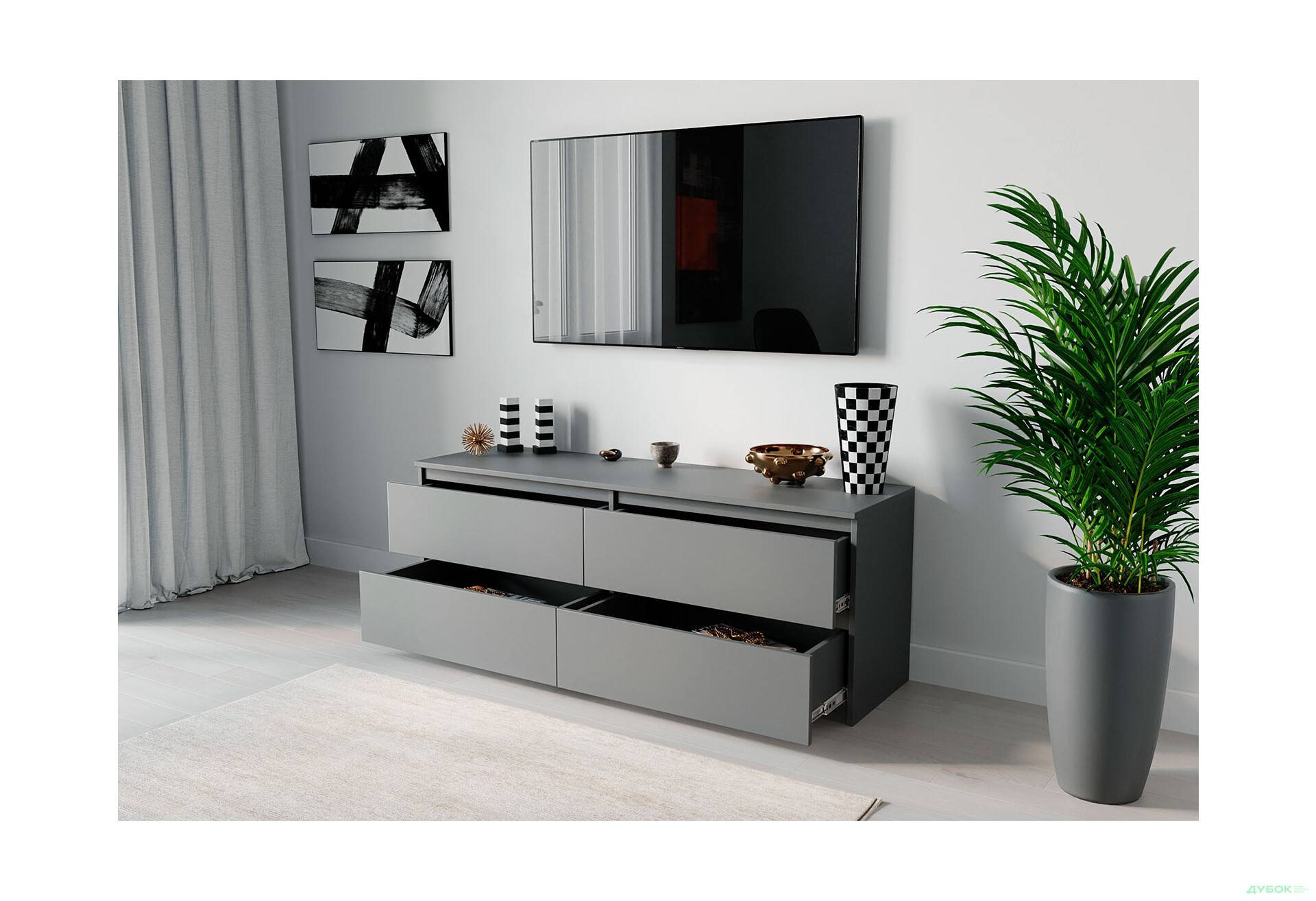 Тумба под ТВ Moreli Локи (Т223) с ящиками 140 см антрацит - Изображение 2 Изображение 2 - Тумба под ТВ Moreli Локи (Т223) с ящиками 140 см антрацит