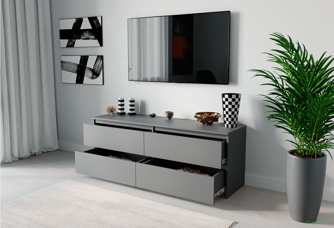 Тумба под ТВ Moreli Локи (Т223) с ящиками 140 см антрацит - Изображение 2 Изображение 2 - Тумба под ТВ Moreli Локи (Т223) с ящиками 140 см антрацит